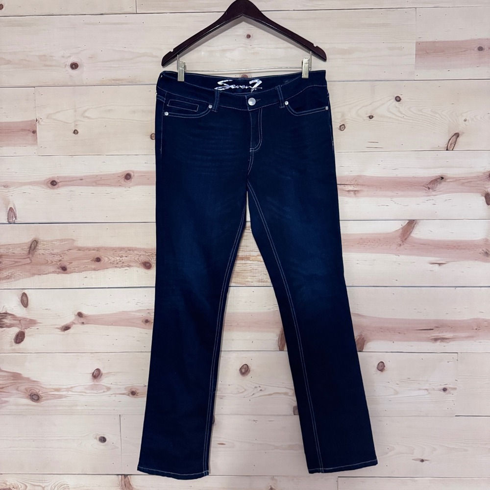 Seven7 Slim Straight Bootcut Jeans Women's 31 Dark‎ Wash Rhinestone Pockets